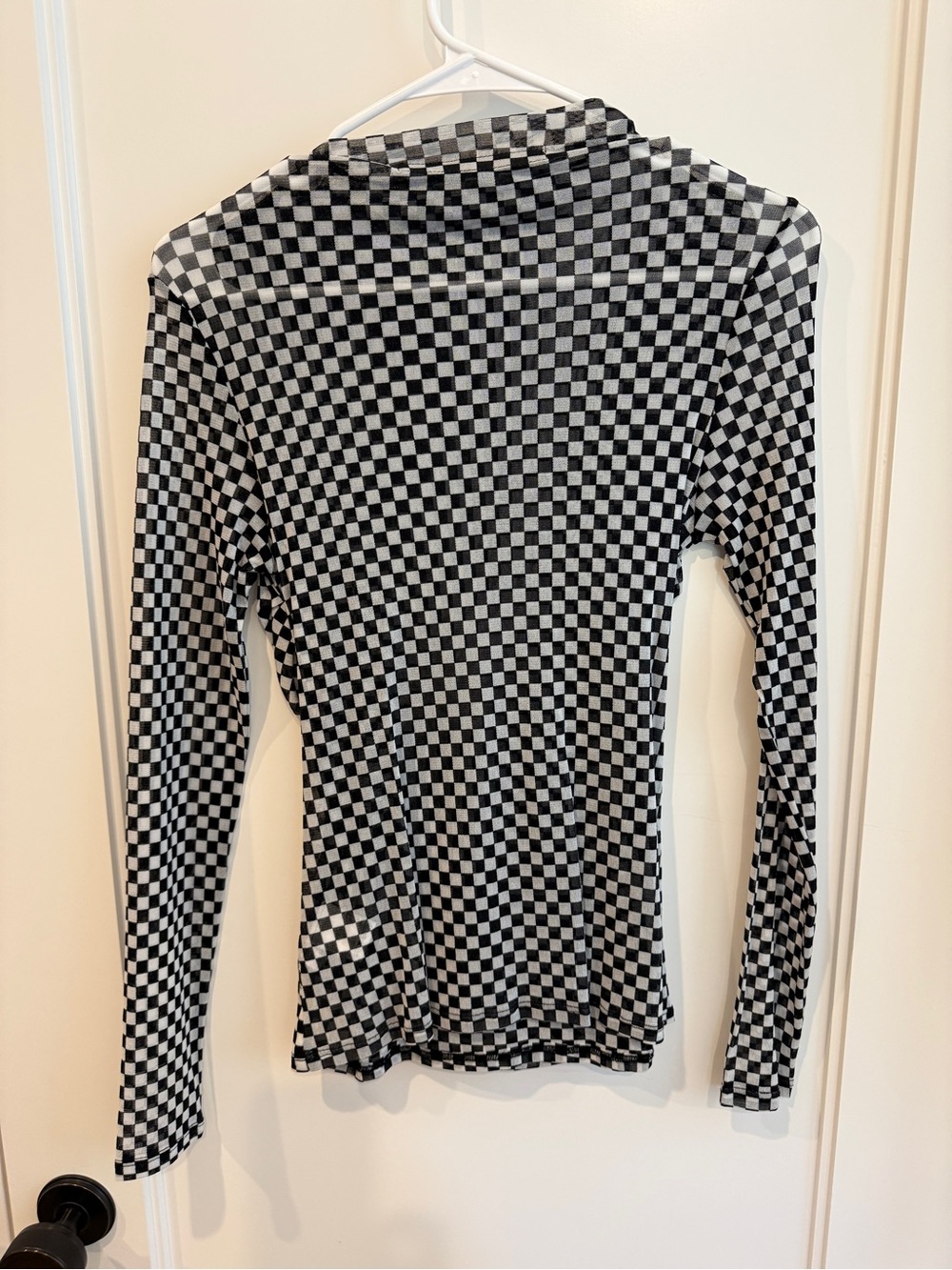Enza Costa Black & White Checkerboard Long-Sleeve Top